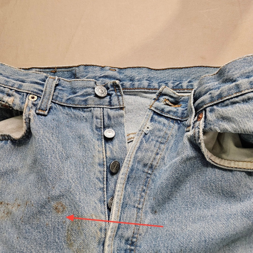 Vintage Levi Strauss 501 Distressed Button Fly‎ Wash Denim Jeans 34x32 90s USA - Picture 3 of 12